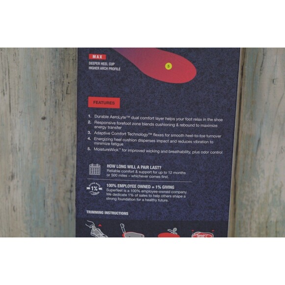 Superfeet Run Dynamic Cushion High Arch Shoe Insoles 5.5-7 Men / 6.5-8 Women - Picture 10 of 13